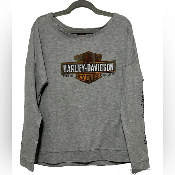Harley-Davidson® Women's Distressed Elongated B&S Long Sleeve, Gray Size 2X - Picture 2 of 9